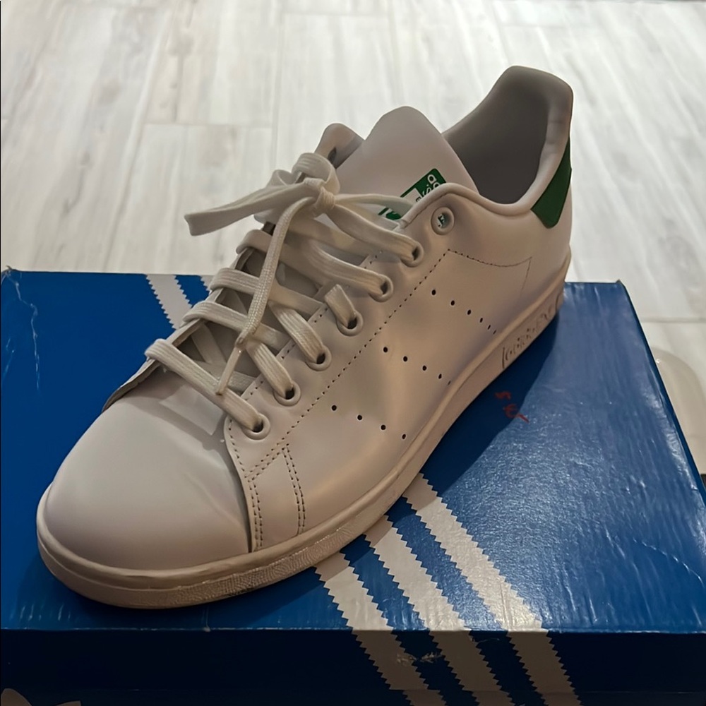 Adidas White and Green Stan Smith Sneakers